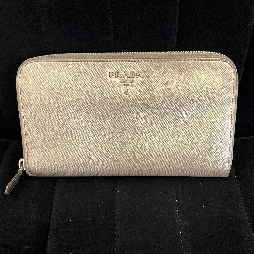 Prada Silver Metallic Zippy Wallet